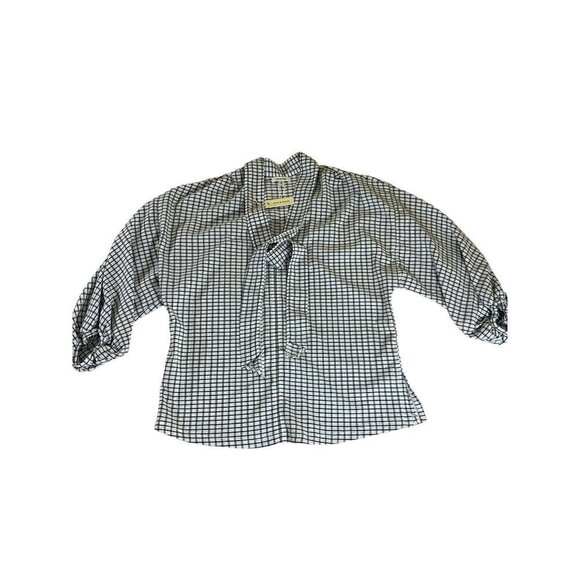 Max Studio Women's Black And White Plaid Half Puff Sleeve Blouse - Large - Picture 1 of 12